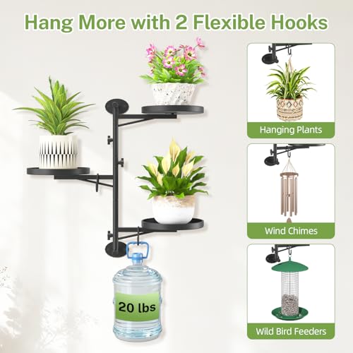 iDavosic.ly Wall Plant Shelves Set of 3, Rotating 3-Tier Stands with Hooks, Metal Floating Display for Indoor Picture Frames, Space Saving Window Decor, Black (Pots/Chains/Plants Not Included)