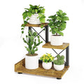 iDavosic.ly Small Table Top Plant Stand, 3 Tier Succulent & Flower Pot Holder for Desktop, Space-Saving Countertop Organizer Shelf for Office and Home Decor, Black Brown