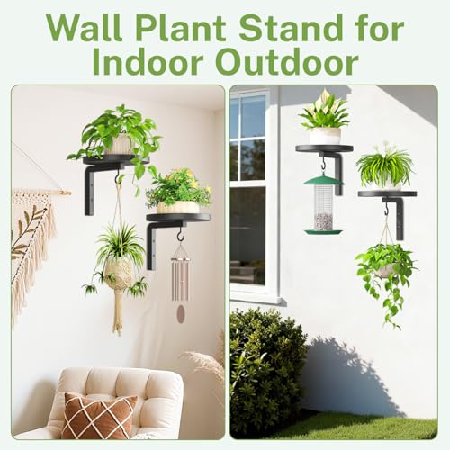 iDavosic.ly Wall Plant Holder 4 Pack, Metal Floating Flower Display Stand for Window Indoor Outdoor, Plant Hanger for Ceiling, Space Saving & Easy to Assemble (Pots/Chains/Plants Not Included), Black