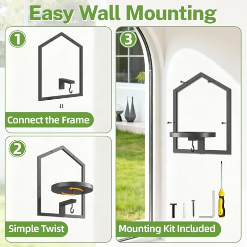iDavosic.ly Wall Plant Holder Set of 4 with Hooks, Metal Floating Display Stand for Indoor Outdoor Plants, Picture Frames, Space Saving, Easy to Assemble, Black (Pots/Chains/Plants Not Included)