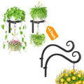iDavosic.ly Heavy Duty Wall Plant Hangers 2-Pack, 11.8 Inch Iron Brackets with 2 Hooks for Indoor Outdoor, Space Saving Floating Flower Display Stand for Hanging Plants, Baskets, Bird Feeders (Black)