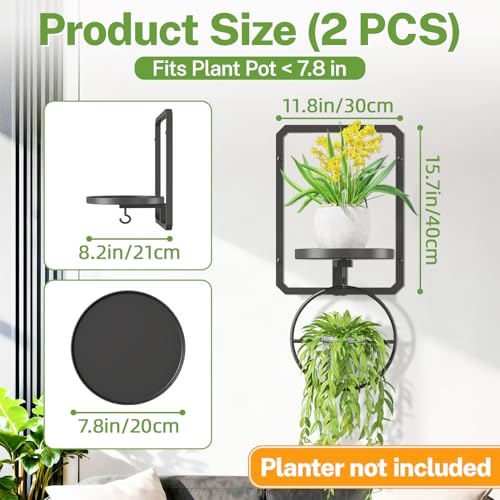 iDavosic.ly Wall Plant Holder Set of 3, Rotating Window Plant Shelves, 3-Tier Metal Stand with Hooks, Floating Display for Indoor Plants, Picture Frames, Decor, Black (Pots/Chains/Plants Not Included)