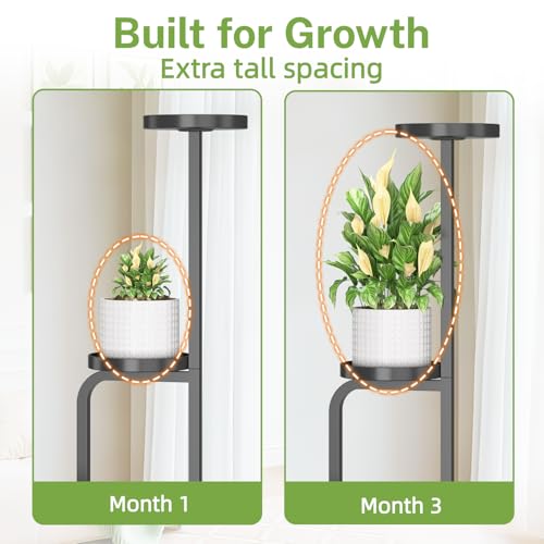 iDavosic.ly Plant Stand for Indoor Outdoor Set of 2, 5 Tier Bamboo Flower Display Holder Rack with Plastic Trays and 4 Layer Tall Corner Orchid Shelf for Living Room Balcony Patio Porch Garden