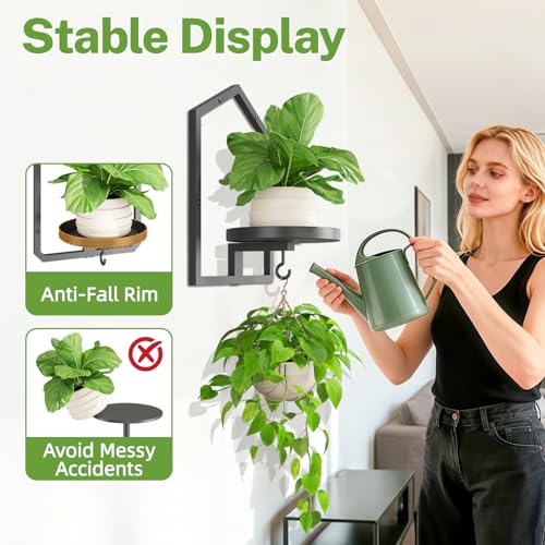 iDavosic.ly Wall Plant Shelves Set of 3, Rotating 3-Tier Stands with Hooks, Metal Floating Display for Indoor Picture Frames, Space Saving Window Decor, Black (Pots/Chains/Plants Not Included)