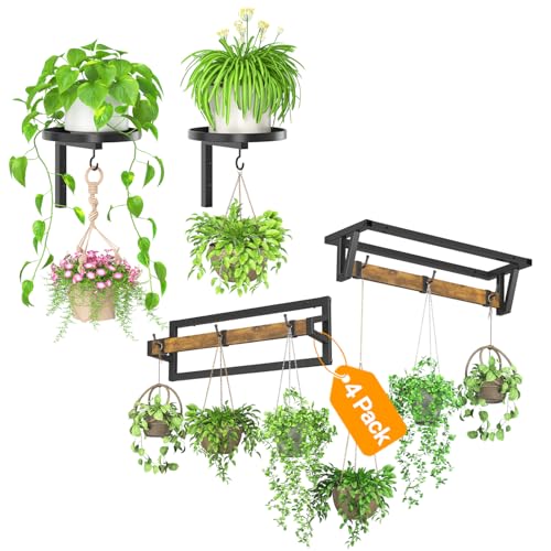 iDavosic.ly Wall Plant Holder 4 Pack, Metal Floating Flower Display Stand for Window Indoor Outdoor, Plant Hanger for Ceiling, Space Saving & Easy to Assemble (Pots/Chains/Plants Not Included), Black