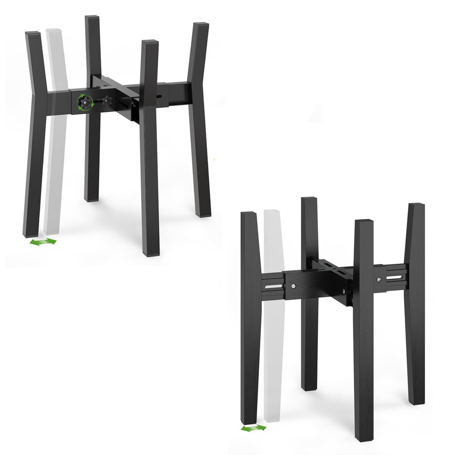 iDavosic.ly Adjustable Plant Pot Stand Indoor Outdoor 2 Pack, Metal Mid Century Modern Bamboo Short Single Flower Holder Fits 8 to 12 Inch Large Heavy Duty Planter (Not Included) | Black