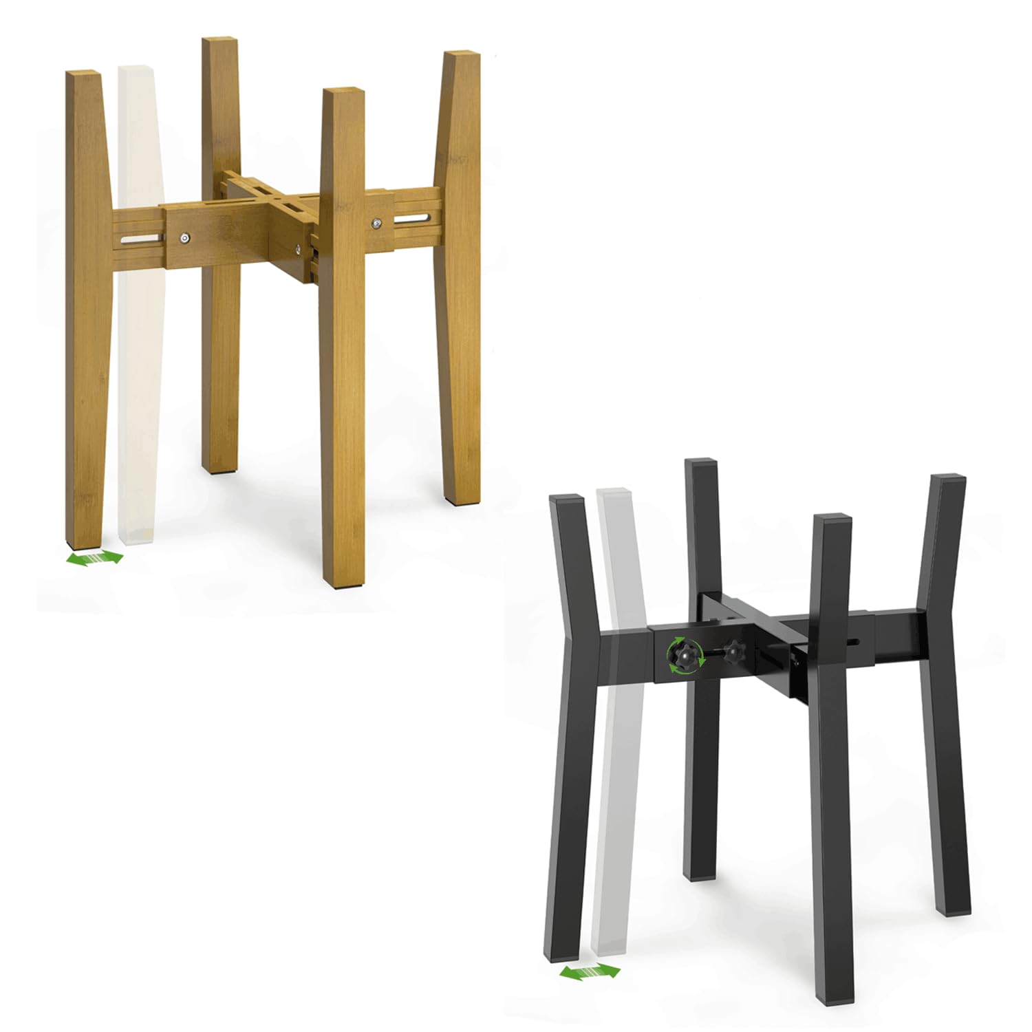 iDavosic.ly Adjustable Plant Pot Stand Indoor Outdoor Set of 2, Stable Plant Holder, Fit 8 to 12 Inch Large Heavy Duty Planter (Not Included) | for Balcony, Living Room, Porch, Brown & Black