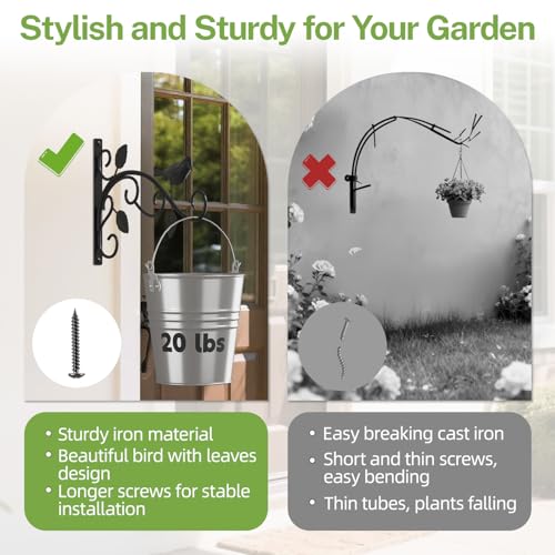 iDavosic.ly Wall Plant Holder Set of 3 for Indoor Outdoor, Metal Hanger with 2 Hooks, 12 Inch Heavy Duty Iron Wall Brackets for Hanging Plants, Baskets, Bird Feeders, Window Garden Porch Patio, Black