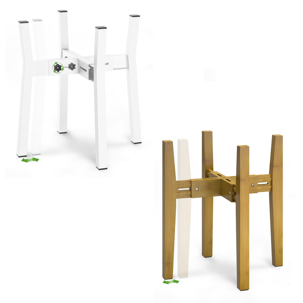 iDavosic.ly Adjustable Plant Pot Stand Indoor Outdoor 2 Pack, Metal Modern Bamboo Short Single Flower Holder Fits 8 to 12 Inch Large Heavy Duty Planter (Not Included) | Whinte and Brown