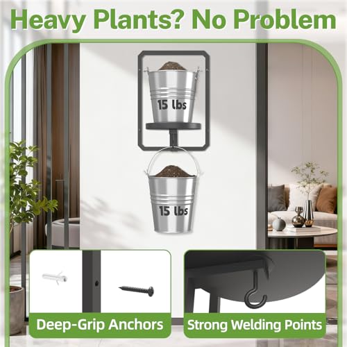 iDavosic.ly Floating Flower Display Stand Set of 4, Metal Wall Hanger with 2 Hooks for Plants & Picture Frames, Indoor Outdoor Window Home Decor, Space Saving (Pots/Chains/Plants Not Included)