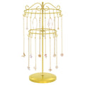 iDavosic.ly 2 Tier Rotating Necklace Holder Organizer with 42 Hooks, Adjustable Metal Bracelet Display Stand Rack, Extra Tall Keychain Spinning Tree Tower for Women, Gold