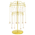 iDavosic.ly 2 Tier Rotating Necklace Holder Organizer with 42 Hooks, Adjustable Metal Bracelet Display Stand Rack, Extra Tall Keychain Spinning Tree Tower for Women, Gold