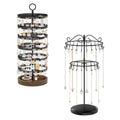 iDavosic.ly Jewelry Organizer Stand Set of 2, Large Dangle Display Stands Tree with 342 Plastic Grooves and Wooden Base and Rotating Necklace Bracelet Holder with 42 Hooks for Women