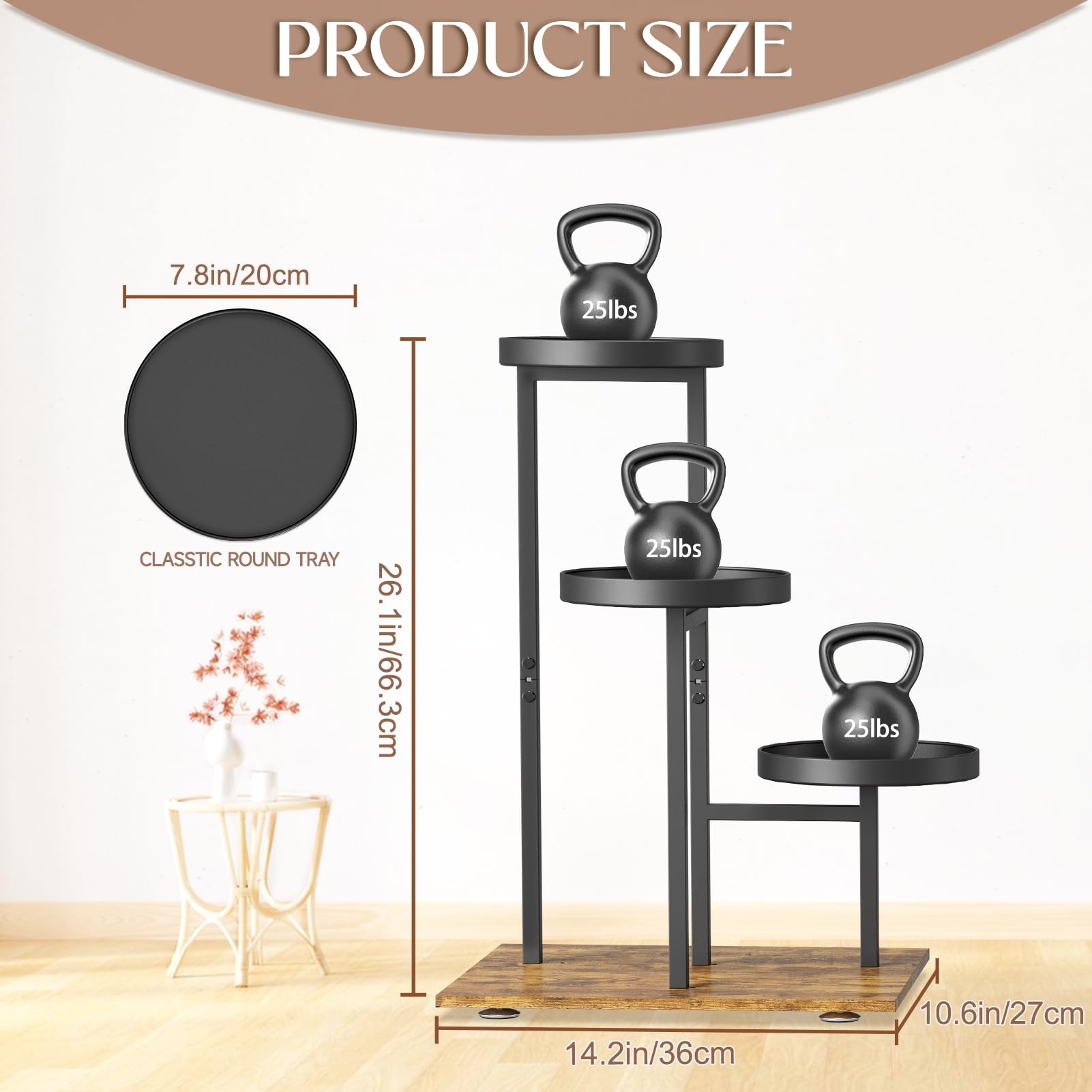 iDavosic.ly Plant Stand Indoor Outdoor Set of 2, 3 Tiered Corner Flower Holder Shelf and 3 Layer Metal Tall Vertical Display Rack for Patio Porch Garden Balcony Office Living Room, Modern Black & Rust