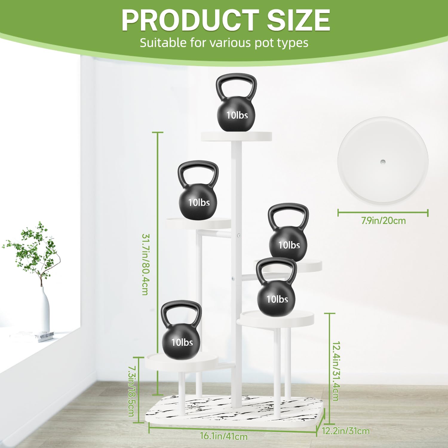 iDavosic.ly 2 Pack 5 Tier Metal Plastic Plant Stand for Indoor Outdoor, Tall Tiered White Flower Holder Shelf and Foldable Corner Black Orchid Display Rack for Living Room Garden Balcony Bedroom Patio