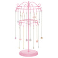 iDavosic.ly 2 Tier Rotating Necklace Holder Organizer with 42 Hooks, Adjustable Metal Bracelet Display Stand Rack, Extra Tall Keychain Spinning Tree Tower for Women, Pink