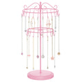 iDavosic.ly 2 Tier Rotating Necklace Holder Organizer with 42 Hooks, Adjustable Metal Bracelet Display Stand Rack, Extra Tall Keychain Spinning Tree Tower for Women, Pink