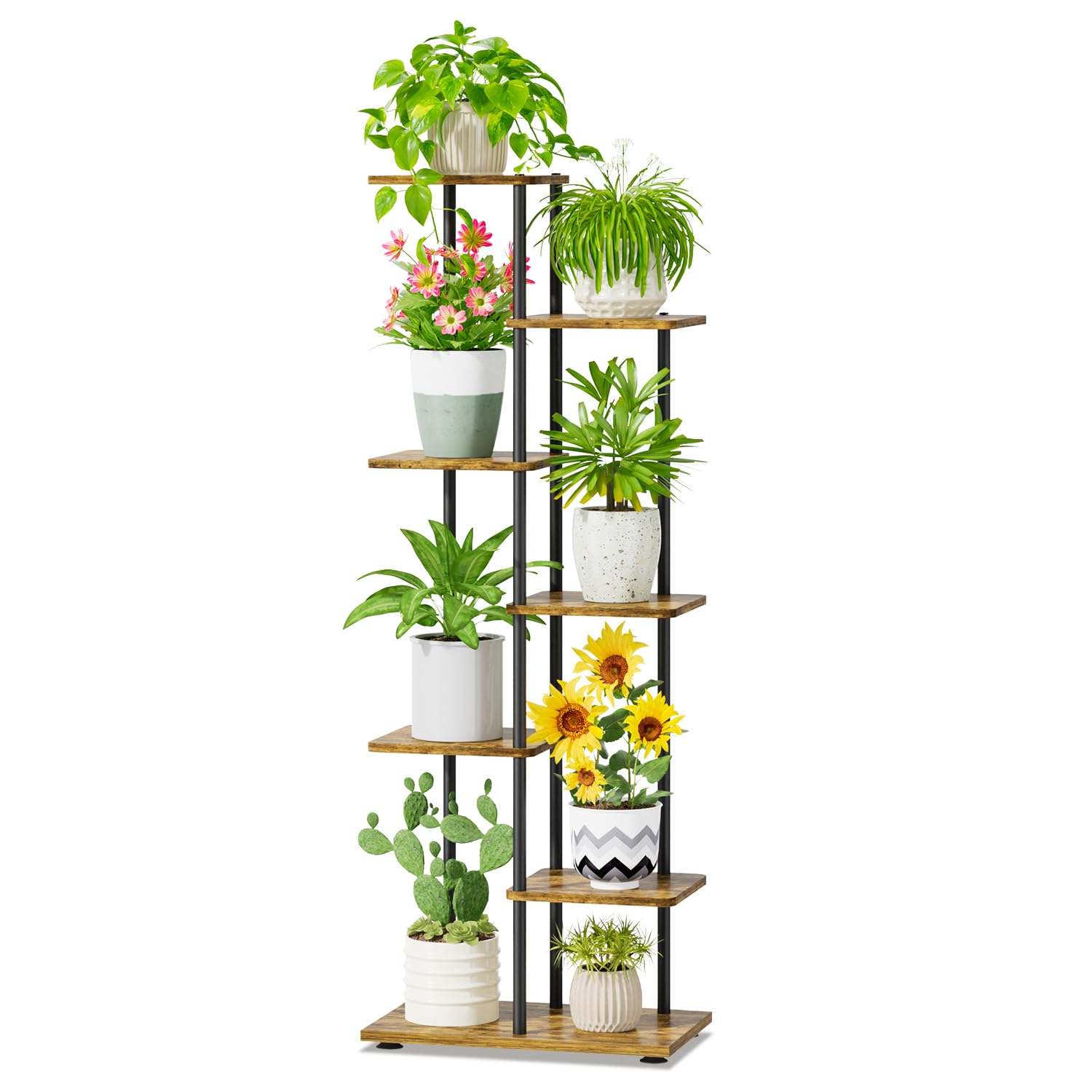 iDavosic.ly Plant Stand Indoor Outdoor Set of 2，6 Tier Folding Corner Flower Holder Shelf and 6 Layer Metal Wood Multiple Orchid Display Rack for Patio Porch Living Room Balcony Outdoor