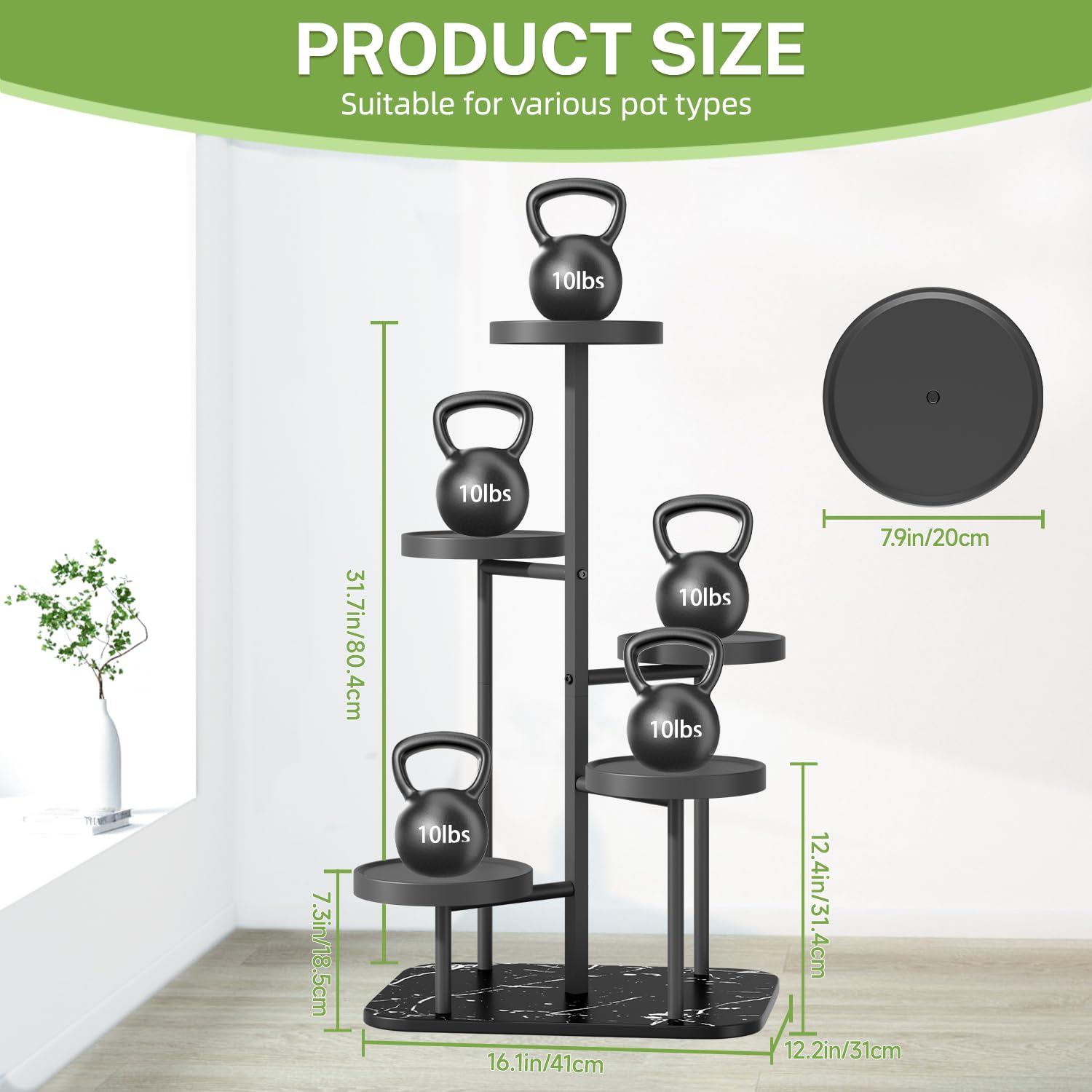 iDavosic.ly Plant Stand for Indoor Outdoor 2 Pack, 8 Tier Folding Corner Flower Pot Holder Shelf and 5 Layer Metal Plastic Tall Orchid Display Rack for Patio Porch Living Room Garden Balcony, Black