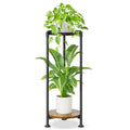 iDavosic.ly 2 Tier Corner Plant Stand Indoor, 30 Inch Tall Vertical Metal Flower Heavy Duty Pot Holder Shelf Outdoor for Patio Porch Living Room, Modern Black & Rustic Brown - Round