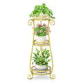 iDavosic.ly 3 Tier Metal Plant Stand Indoor Outdoor, Wrought Iron Corner Tall Flower Pot Holder Shelf, 34 Inch Vertical Heavy Duty Display Rack for Patio Porch Living Room Garden, Gold