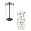 iDavosic.ly 1 Tier Metal Rotating Necklace Holder Organizer and 5 Layer Plastic Adjustable Earring Display Stand Rack with Iron Tray, Bracelet Keychain Spinning Tree Tower for Women, Black White