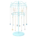 iDavosic.ly 2 Tier Rotating Necklace Holder Organizer with 42 Hooks, Adjustable Metal Bracelet Display Stand Rack, Extra Tall Keychain Spinning Tree Tower for Women, Blue