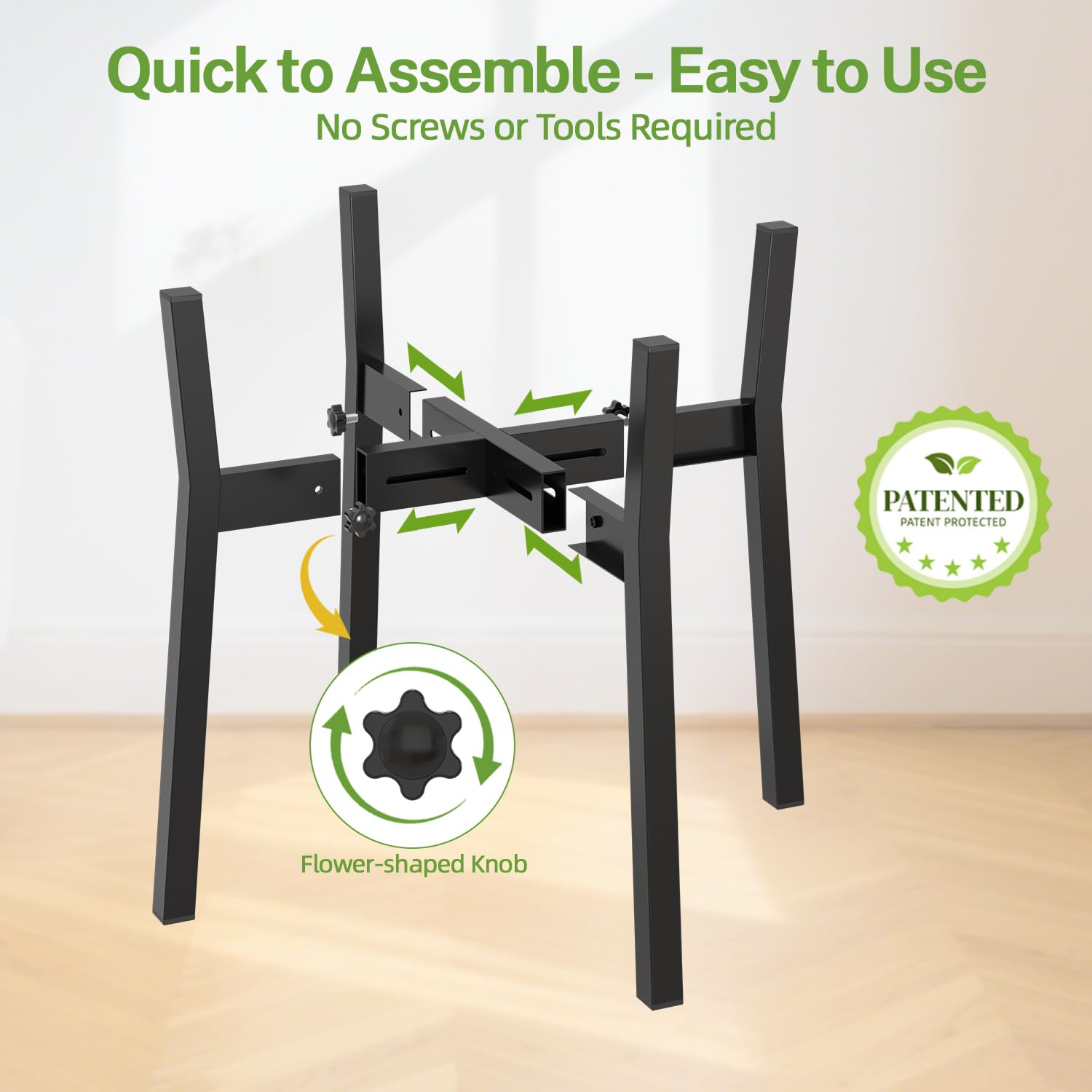 iDavosic.ly Adjustable Plant Pot Stand Indoor Outdoor 2 Pack, Metal Mid Century Modern Bamboo Short Single Flower Holder Fits 8 to 12 Inch Large Heavy Duty Planter (Not Included) | Black