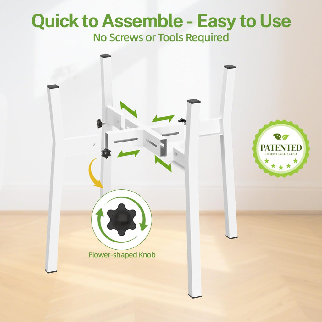 iDavosic.ly Adjustable Plant Pot Stand Indoor Outdoor 2 Pack, Metal Modern Bamboo Short Single Flower Holder Fits 8 to 12 Inch Large Heavy Duty Planter (Not Included) | Whinte and Brown