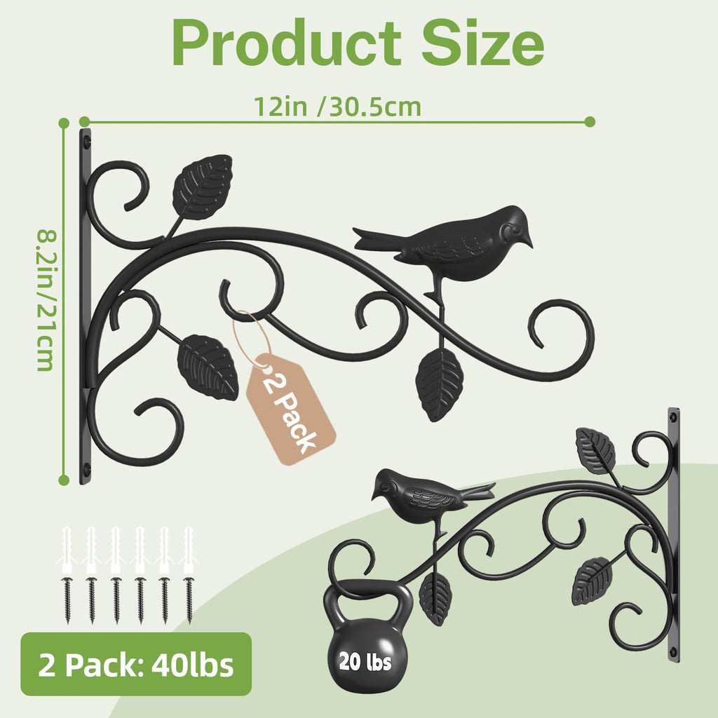 iDavosic.ly Wall Plant Holder Set of 3, 12 Inch Heavy Duty Iron Hooks, Metal Display Stand, Brackets for Hanging Bird Feeders, Indoor Outdoor Garden Patio Decor (Pots/Chains/Plants Not Included)