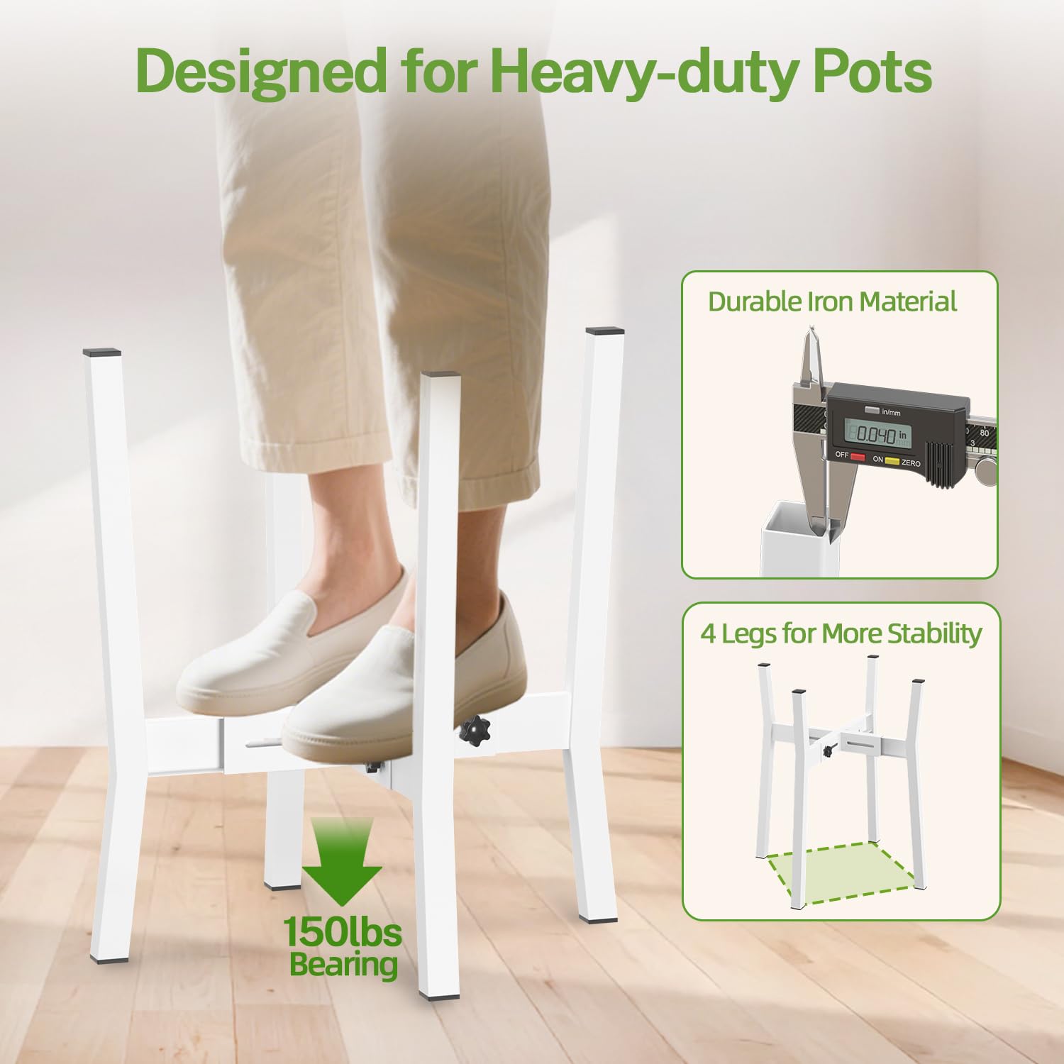 iDavosic.ly Adjustable Plant Pot Stand Indoor Outdoor Set of 2, Stable Plant Holder, Fit 8 to 12 Inch Large Heavy Duty Planter (Not Included) | for Balcony, Living Room, Porch, Black & White