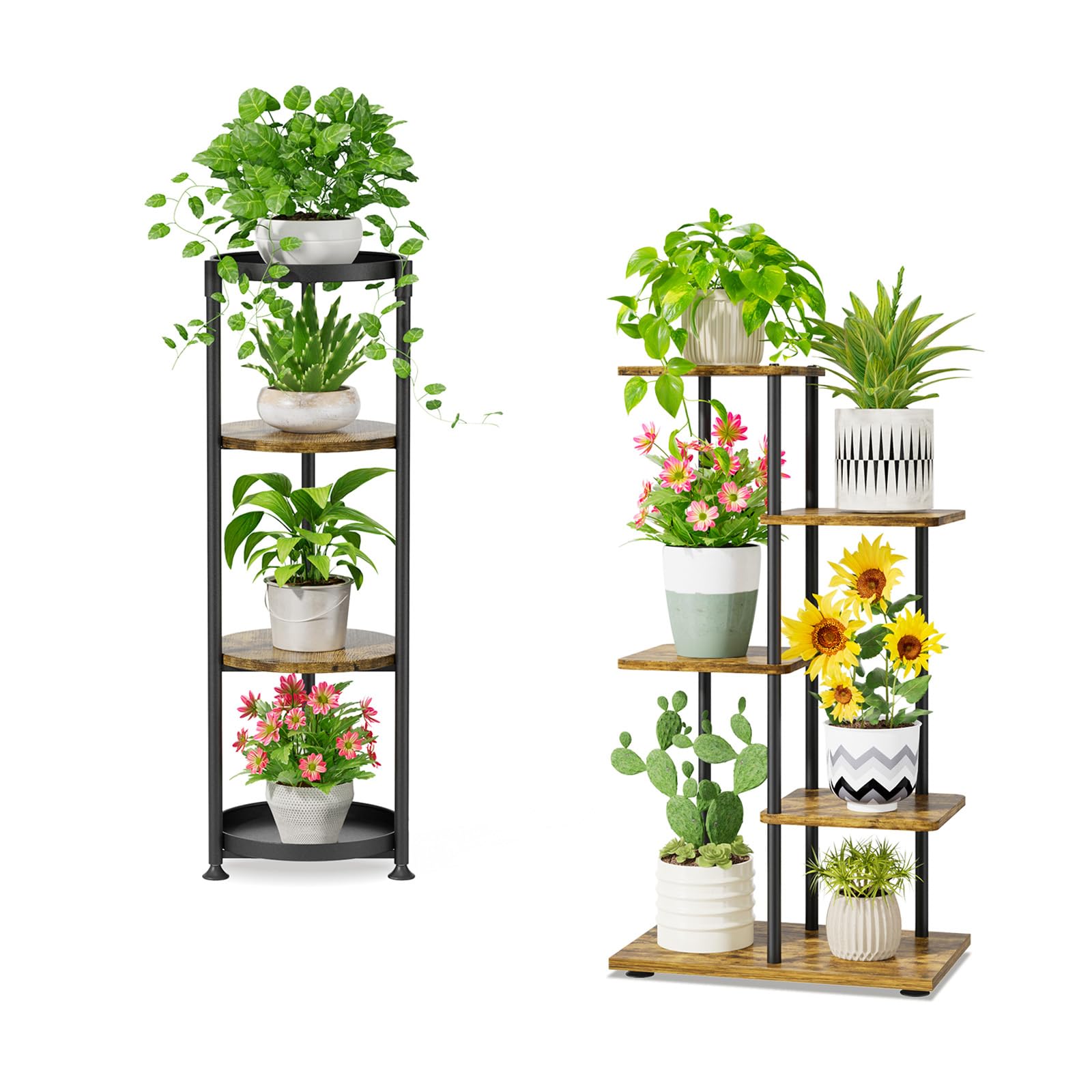 iDavosic.ly Plant Stand Indoor Outdoor Set of 2，4 Tier 45 Inch Tall Vertical Flower Heavy Duty Pot Holder Shelf and 4 Layer Corner 34 Inch Orchid Display Rack for Patio Porch Living Room Balcony Outdo