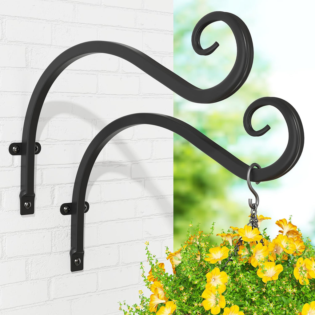 iDavosic.ly Wall Plant Holder Set of 3，Rotating 3-Tier Window Shelf, 11.8 Inch Heavy Duty Hooks, Metal Display Stand Brackets for Garden, Patio, Space Saving Black (Pots/Chains/Plants Not Included)