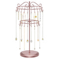 iDavosic.ly 2 Tier Rotating Necklace Holder Organizer with 42 Hooks, Adjustable Metal Bracelet Display Stand Rack, Extra Tall Keychain Spinning Tree Tower for Women, Rose Gold
