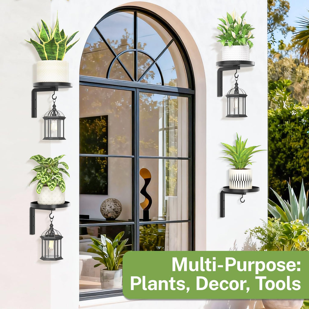 iDavosic.ly Wall Plant Holder Set of 4 for Indoor Outdoor, Metal Hanger with 4 Hooks, Floating Flower Display Stand for Window, Space Saving & Easy to Assemble (Pots/Chains/Plants Not Included)