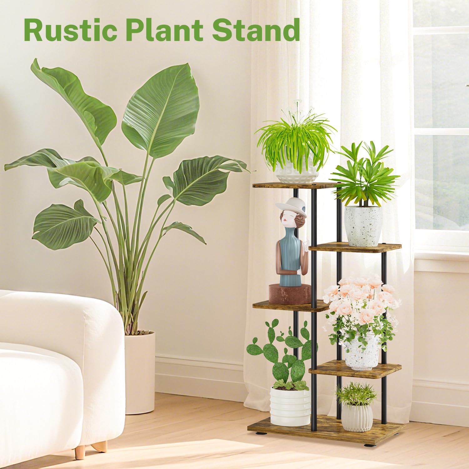 iDavosic.ly Plant Stand Indoor Outdoor Set of 2，5 Tier Tiered Corner Multiple Flower Pot Holder Shelf and 4 Layer Tall Orchid Display Rack for Patio Porch Living Room Balcony