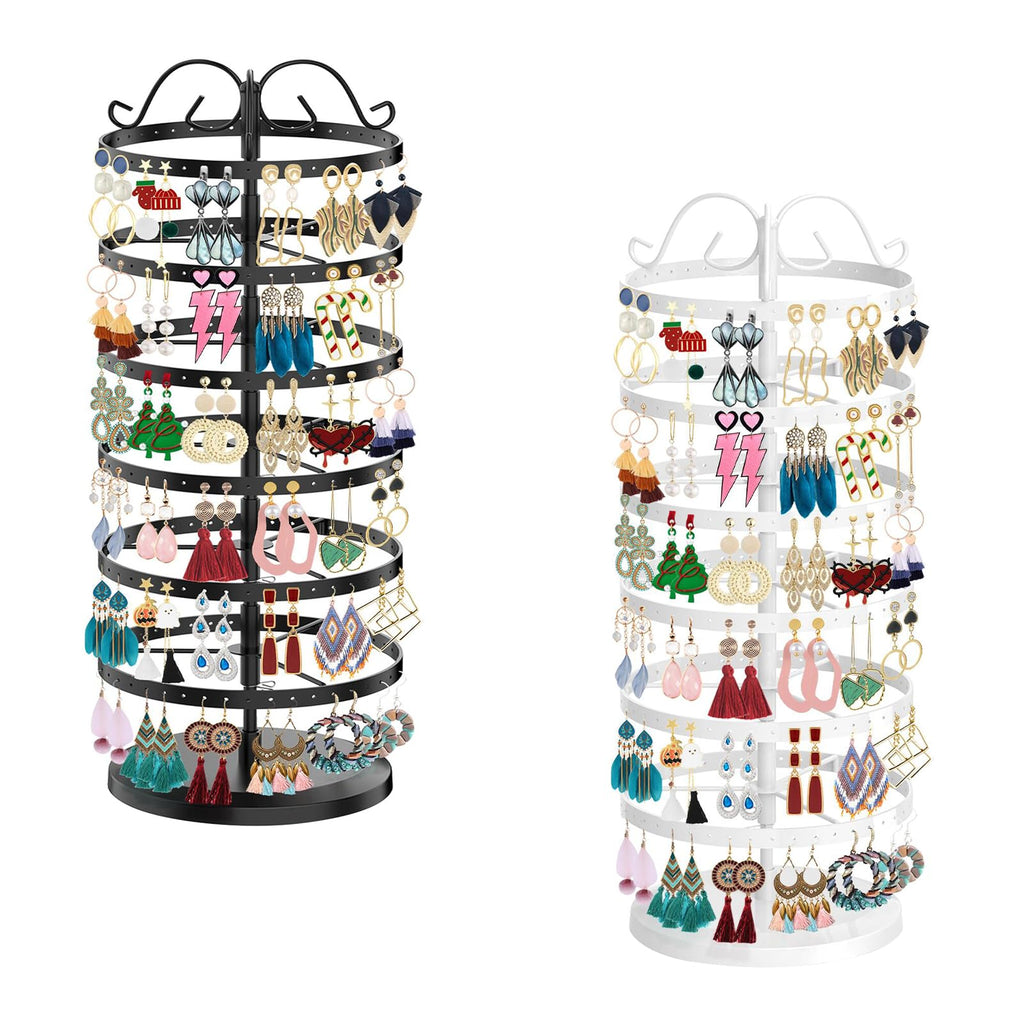 iDavosic.ly 6 Tier Metal Rotating Earring Holder Organizer 2 Pack, 264 Holes Large Stud Storage Display Stands Tree Rack, Adjustable Pierced Hoop Dangle Tower for Women, Black and White