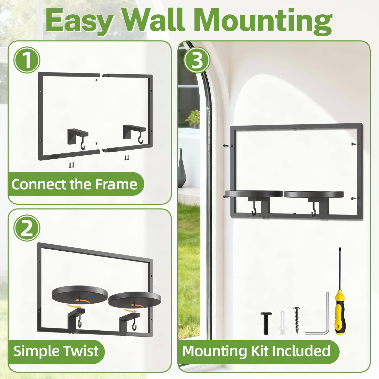 iDavosic.ly Wall Plant Holder Set of 3 with Hooks Trays, Metal Floating Display Stand for Indoor Outdoor, Picture Frames Decor, Space Saving, Easy to Assemble, Black (Pots/Chains/Plants Not Included)