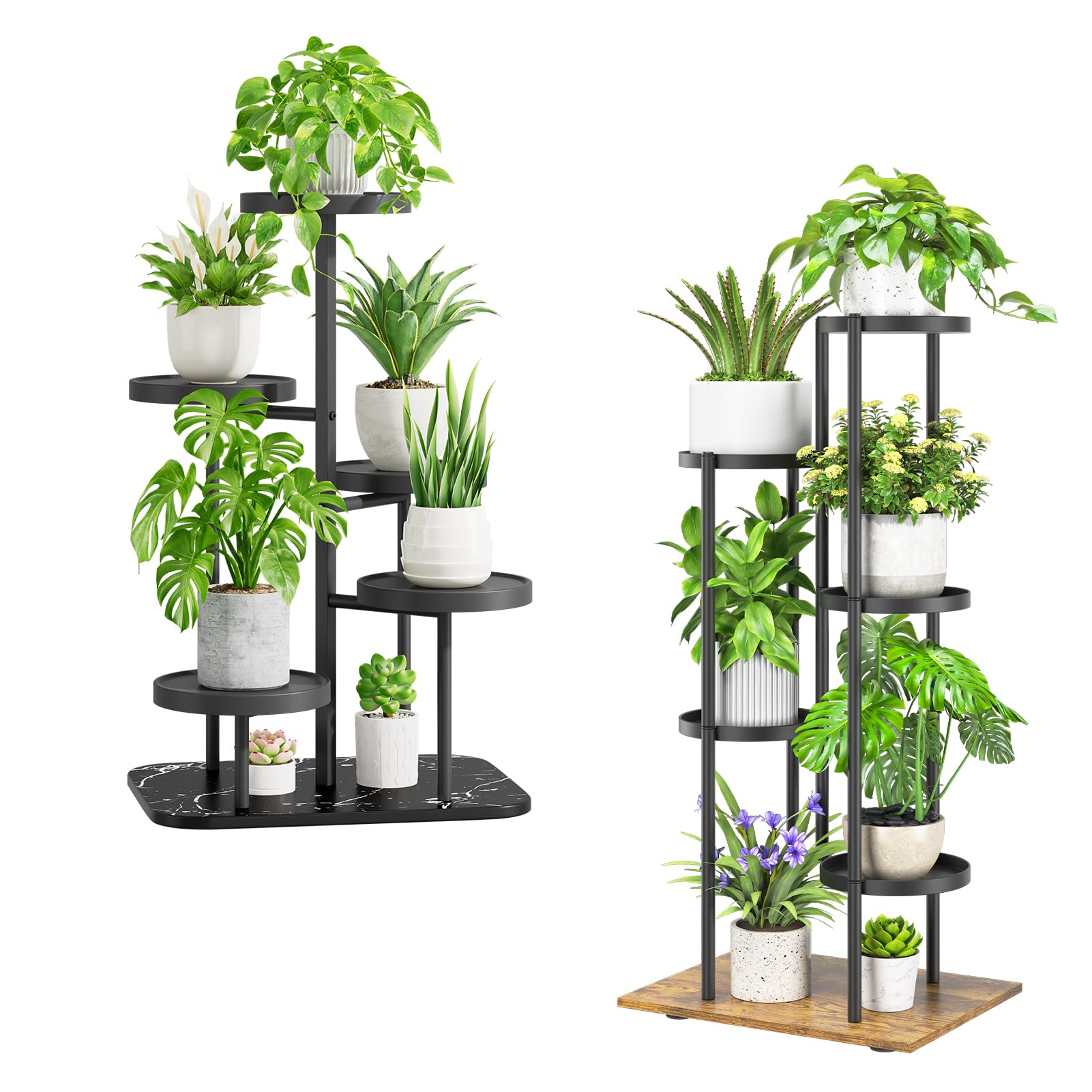 iDavosic.ly 5 Tier Plant Stand for Indoor Outdoor Set of 2, Metal Plastic Flower Pot Display Holder Shelf and Tall Corner Orchid Rack for House Patio Balcony Garden Living Room Porch, Black