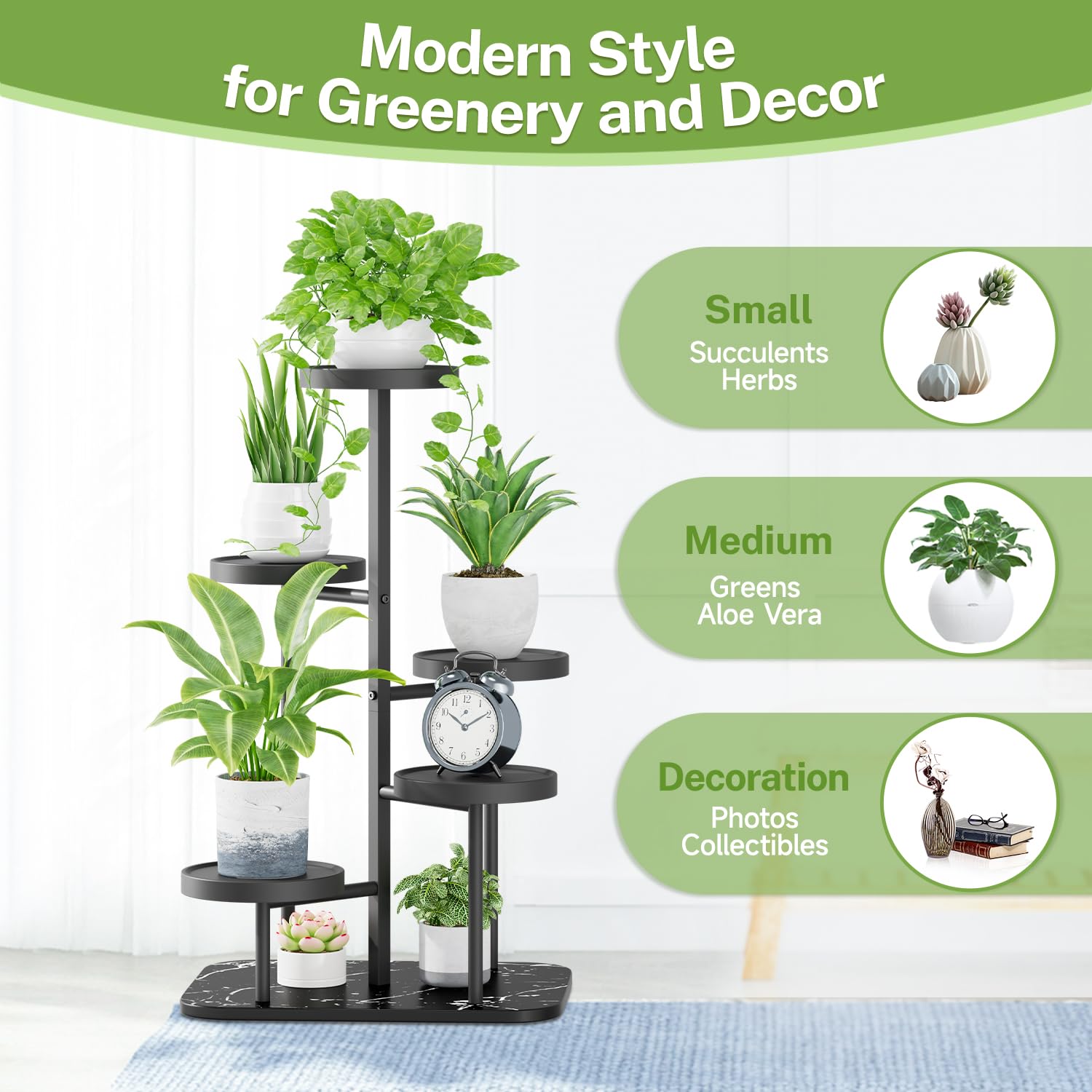 iDavosic.ly Plant Stand for Indoor Outdoor 2 Pack, Large 6 Tier Folding Tall Flower Pot Holder Shelf and 5 Layer Metal Plastic Corner Orchid Display Rack for House Patio Porch Garden Balcony, Black