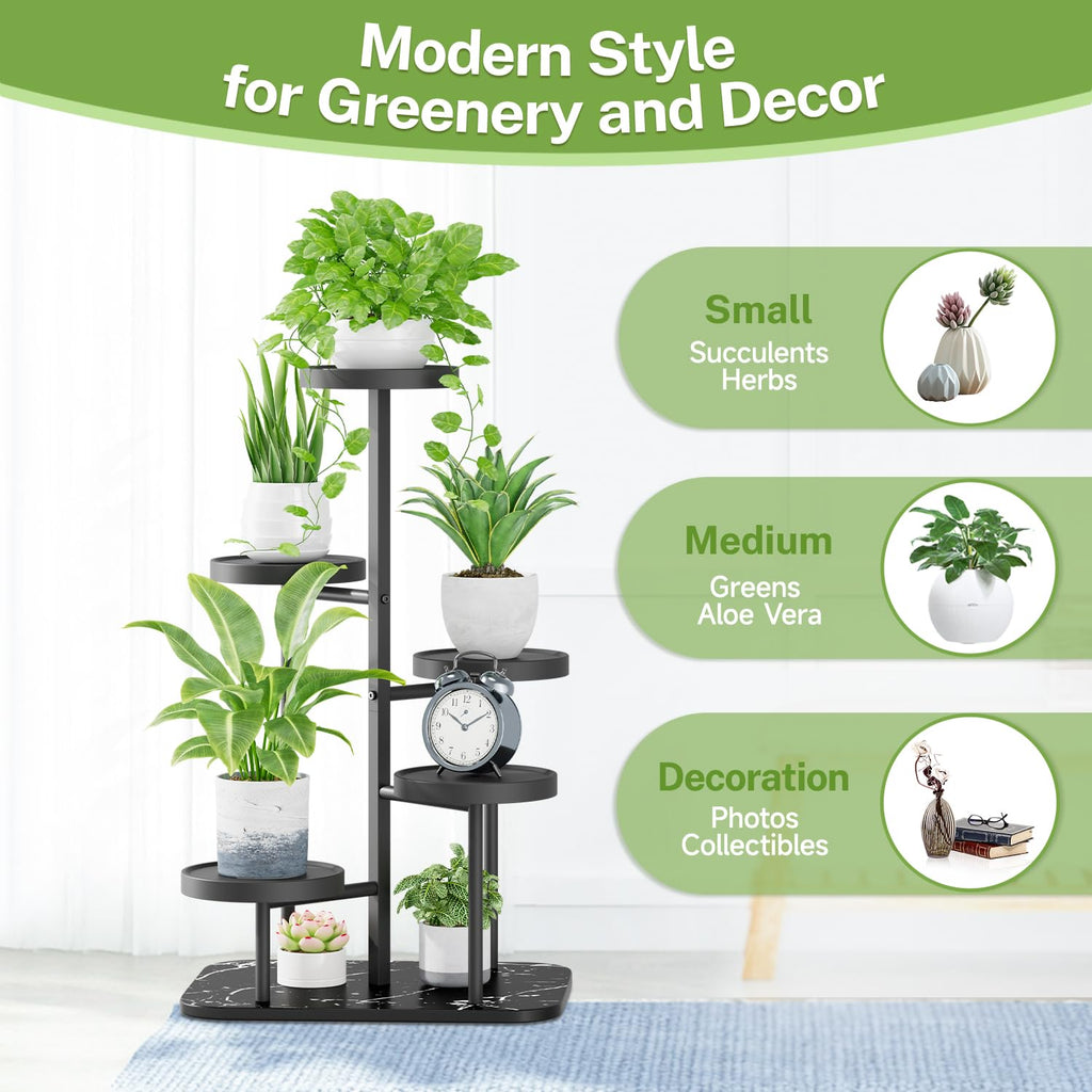 iDavosic.ly 2 Pack 5 Tier Metal Plastic Plant Stand for Indoor Outdoor, Tall Tiered Flower Pot Holder Shelf and Foldable Corner Orchid Display Rack for Living Room Garden Balcony Bedroom Patio, Black