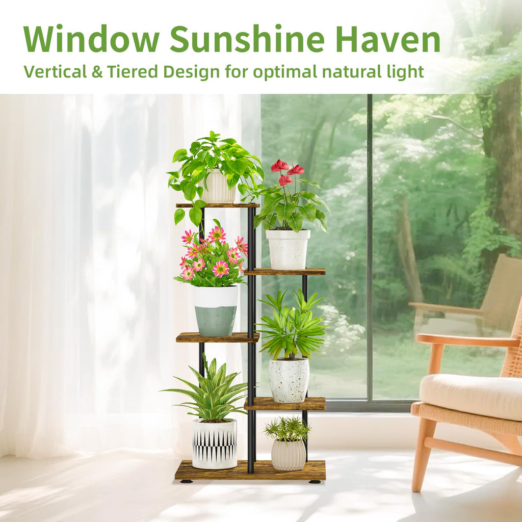 iDavosic.ly Plant Stand Indoor Outdoor Set of 2,4 Tier Metal Flower Holder Shelf with Wheels and 4 Layer Tall Orchid Display Rack for Patio Porch Living Room Balcony Outdoor