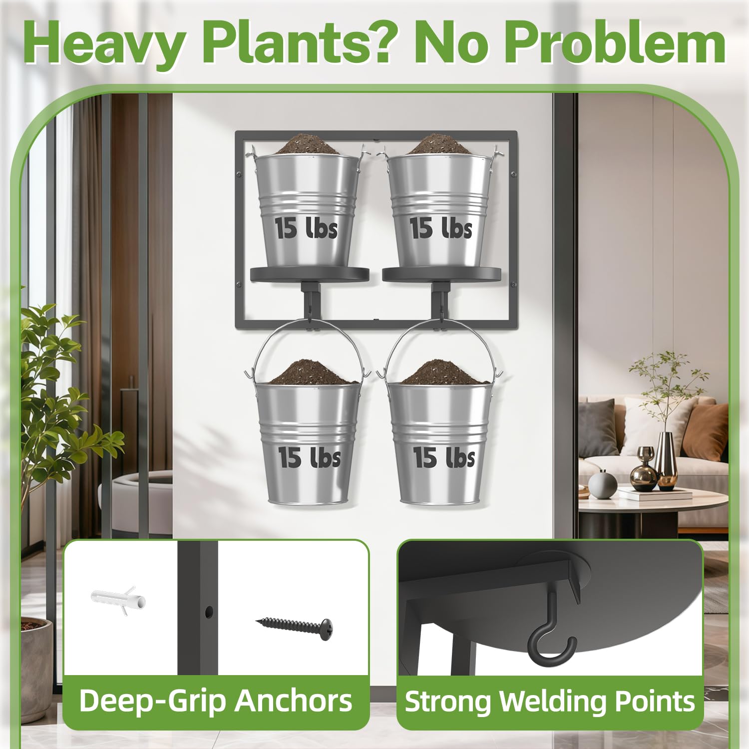 iDavosic.ly Wall Plant Picture Frame Holder Set of 3, Metal Stand with Hooks Trays, Floating Display Decor for Indoor Outdoor, Space Saving, Easy to Assemble (Pots/Chains/Plants Not Included)