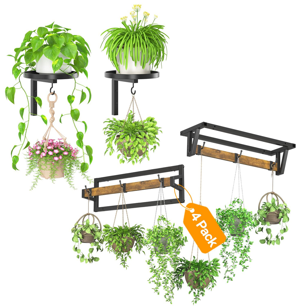 iDavosic.ly Wall Plant Holder 4 Pack, Metal Floating Flower Display Stand for Window Indoor Outdoor, Plant Hanger for Ceiling, Space Saving & Easy to Assemble (Pots/Chains/Plants Not Included), Black