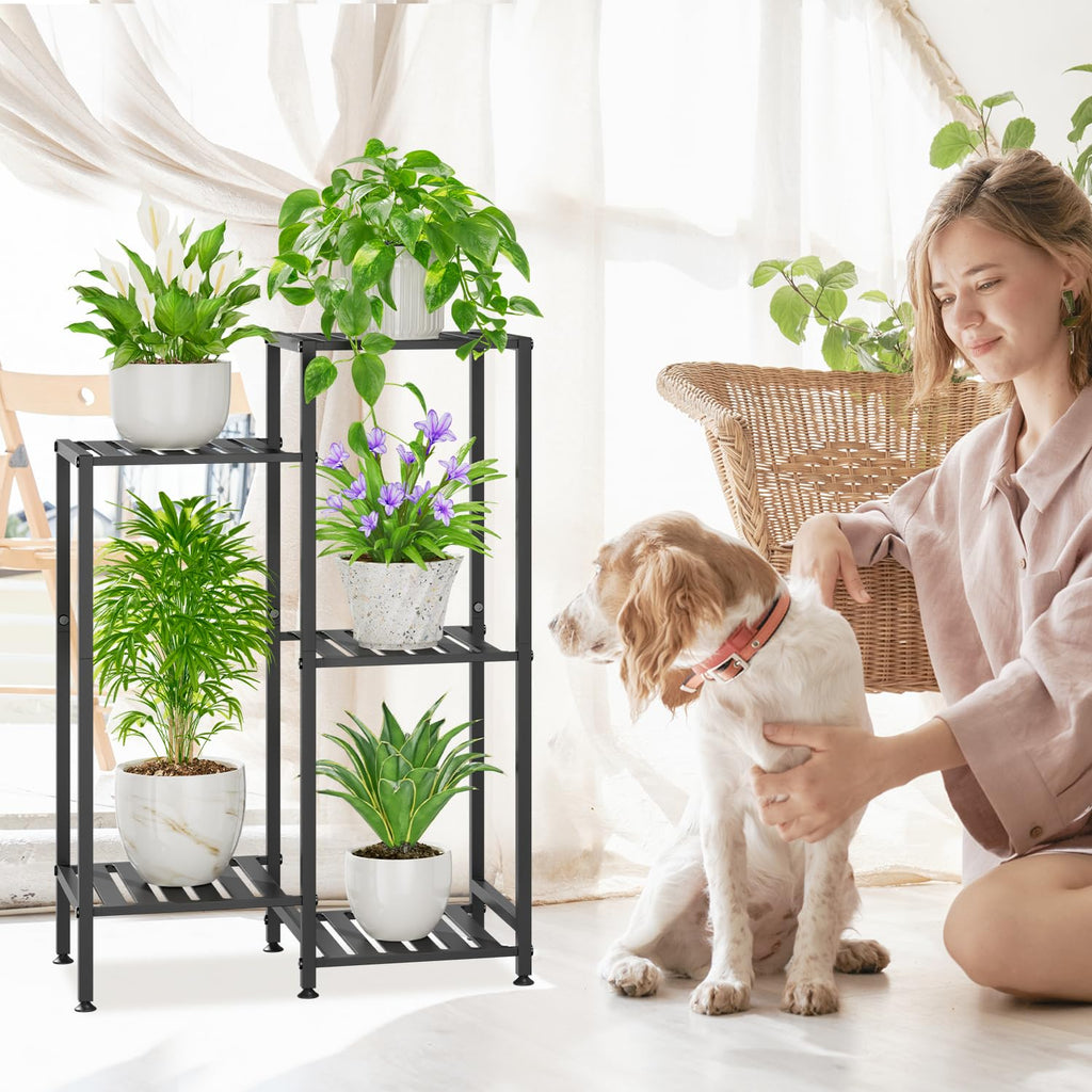 iDavosic.ly Plant Stand Indoor Outdoor Set of 2,5 Tier Metal Flower Holder Shelf with Wheels and 5 Layer Tall Orchid Display Rack for Patio Porch Living Room Balcony Outdoor
