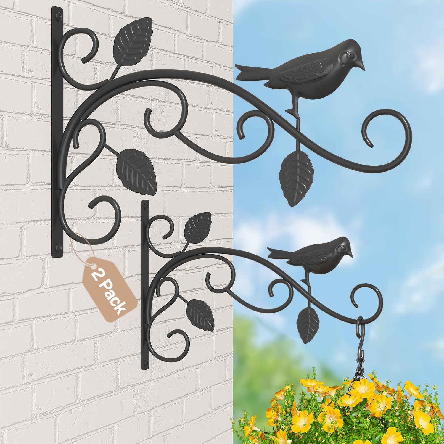 iDavosic.ly Wall Plant Holder Set of 3, 12 Inch Heavy Duty Iron Hooks, Metal Display Stand, Brackets for Hanging Bird Feeders, Indoor Outdoor Garden Patio Decor (Pots/Chains/Plants Not Included)