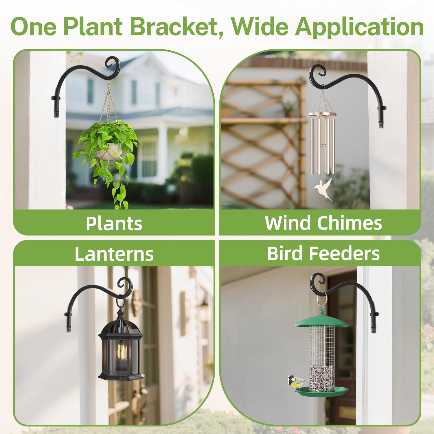 iDavosic.ly Plant Hangers Outdoor 4-Pack, 11.8 Inch Heavy Duty Iron Wall Brackets for Hanging Plants, Baskets, Bird Feeders, Lanterns, Wind Chimes, Indoor Metal Hooks for Garden Porch Patio, Black