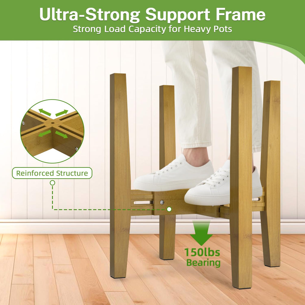 iDavosic.ly Adjustable Plant Pot Stand Indoor Outdoor Set of 2, Stable Plant Holder, Fit 8 to 12 Inch Large Heavy Duty Planter (Not Included) | for Balcony, Living Room, Porch, Brown & Black