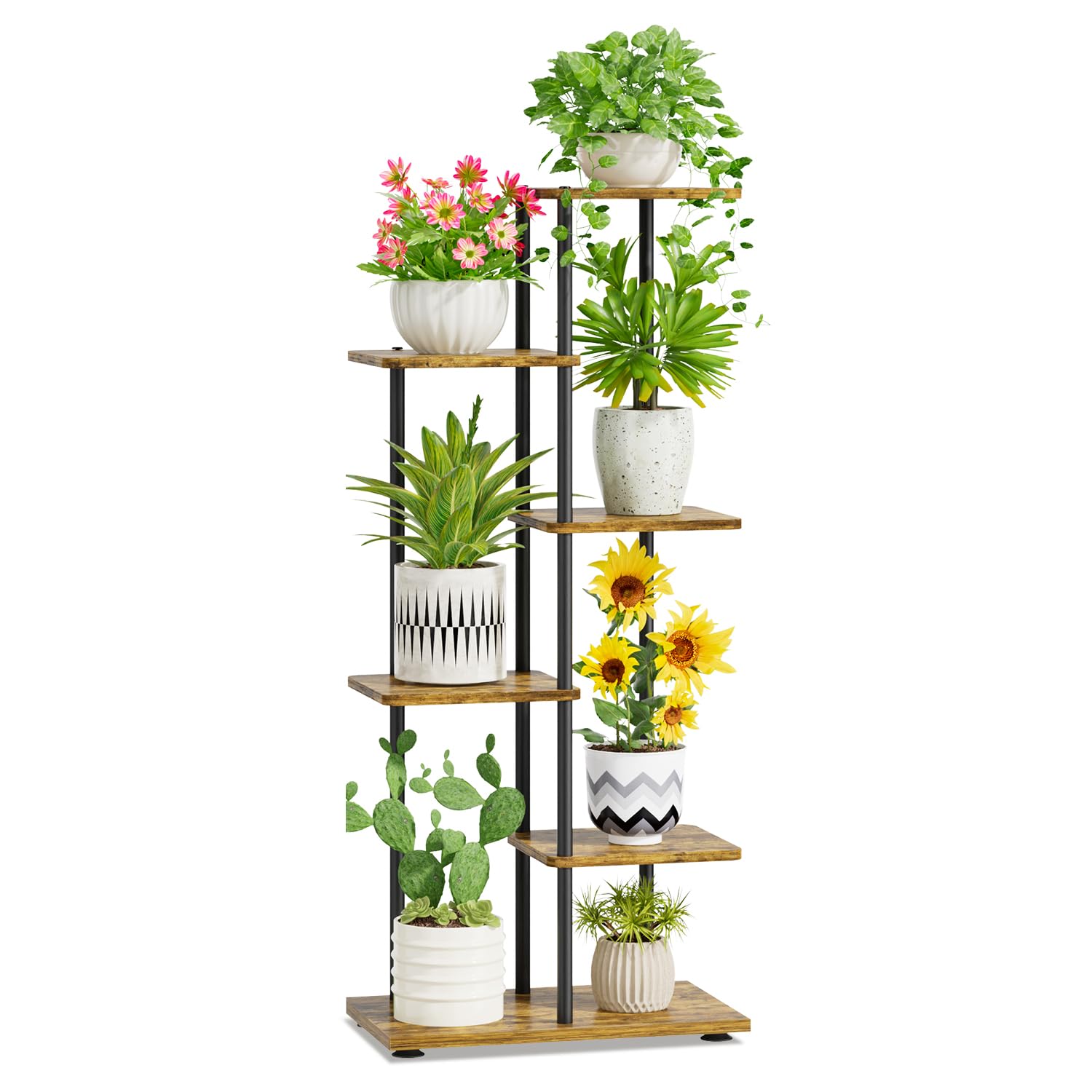 iDavosic.ly Plant Stand Indoor Outdoor Set of 2，5 Tier Folding Corner Flower Holder Shelf and 5 Layer Metal Wood Multiple Orchid Display Rack for Patio Porch Living Room Balcony Outdoor