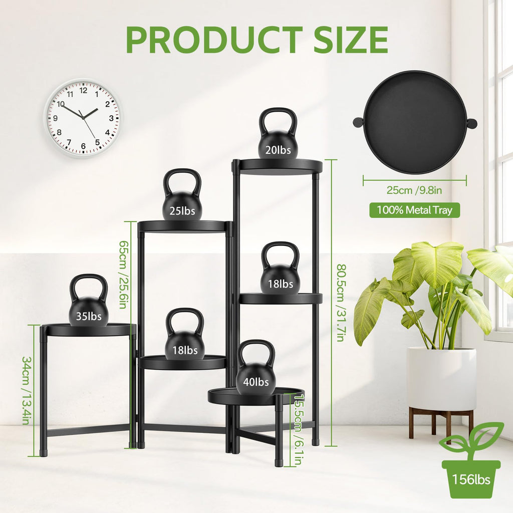 iDavosic.ly 2 Pack Black Foldable Plant Stand Indoor Outdoor, 6 Tier Large Corner Flower Pot Holders and 5 Layer Metal Plastic Tall Orchid Display Rack for Window Porch Garden Balcony Patio